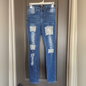 L&b distressed with lace skinny jeans size 4 lucky and blessed